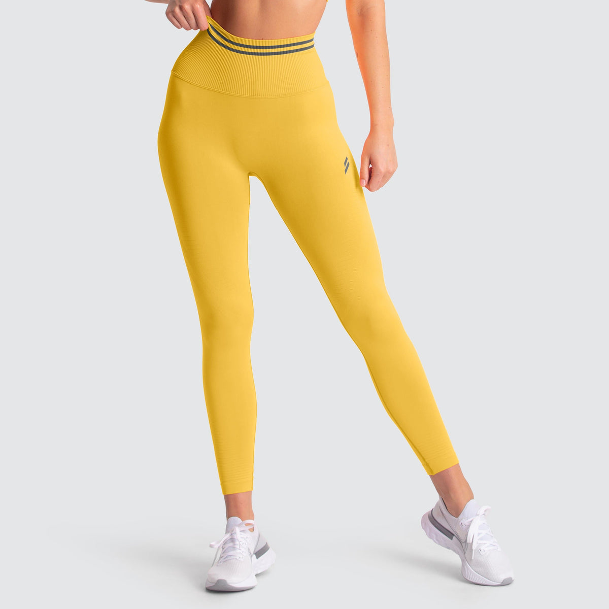 Ribbed High Waisted Seamless Scrunch Bum Leggings in Mustard with