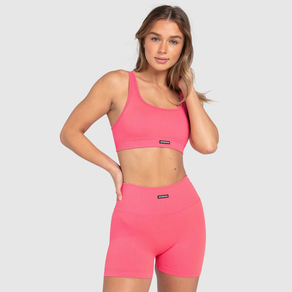 Pink Ribbed Seamless Sports Bra